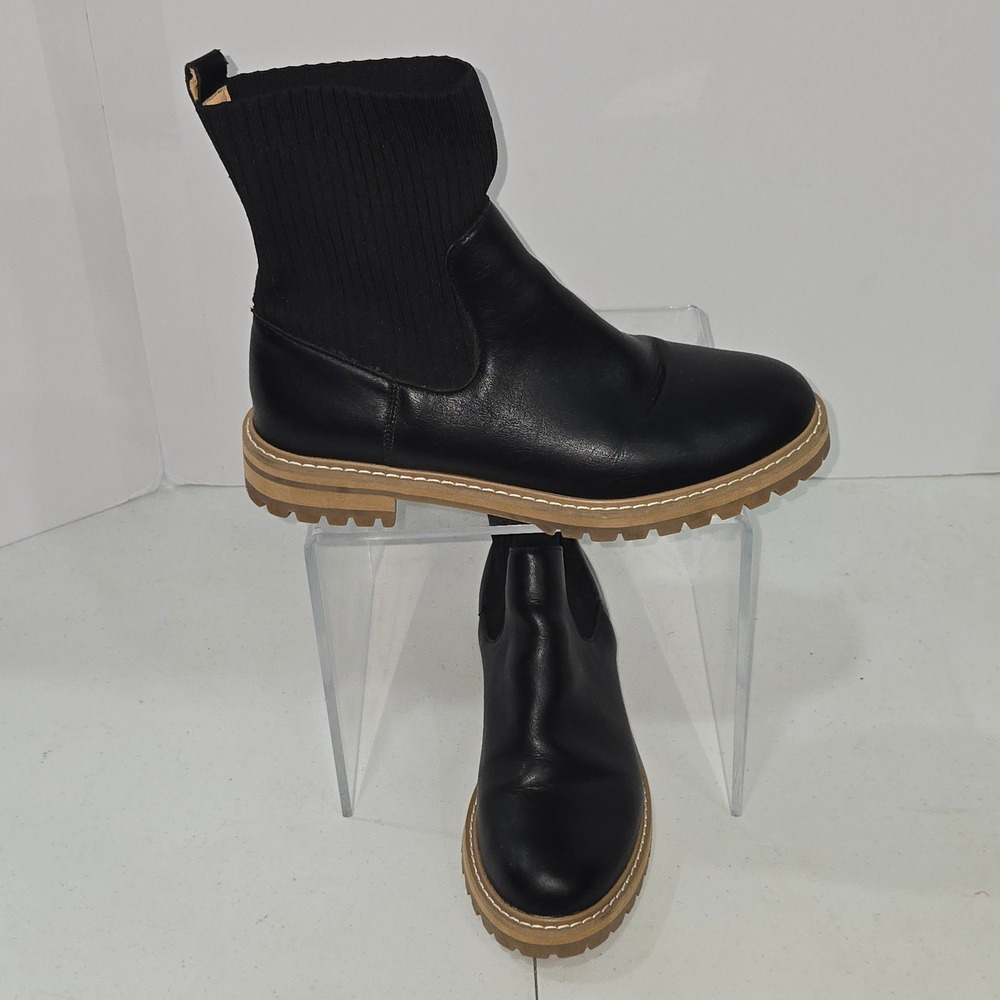 Oasis Society Black Sock Bootie Lug Sole Ankle Combat Boots Womens 8.5 AC639